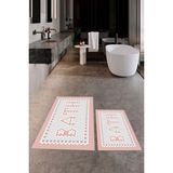 Evdeya Dijital Baskılı Mozaik Desenli Bath Yazılı Ikili Banyo Paspası, Klozet-7-Pembe,