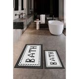 Evdeya Dijital Baskılı Mozaik Desenli Bath Yazılı Ikili Banyo Paspası, Klozet-7-Siyah,
