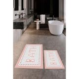 Evdeya Dijital Baskılı Mozaik Desenli Bath Yazılı İkili Banyo Paspası Klozet Takımı KLOZET-7, Pembe, 60 x 60