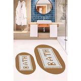 Evdeya Dijital Baskılı Mozaik Desenli Bath Yazılı Ikili Oval Banyo Paspası, Klozet-07-Kahve, - Kahverengi