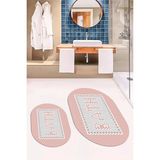Evdeya Dijital Baskılı Mozaik Desenli Bath Yazılı Ikili Oval Banyo Paspası, Klozet-07-Pembe,
