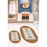 Evdeya Dijital Baskılı Mozaik Desenli Bath Yazılı İkili Oval Banyo Paspası Klozet Takımı O-KLOZET-7, Kahverengi, 60 x 60