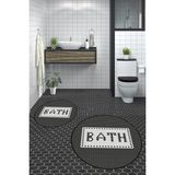 Evdeya Dijital Baskılı Mozaik Desenli Bath Yazılı Ikili Yuvarlak Banyo Paspası, Klozet-07-Siyah,