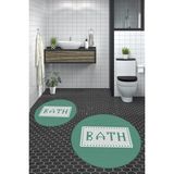 Evdeya Dijital Baskılı Mozaik Desenli Bath Yazılı Ikili Yuvarlak Banyo Paspası, Klozet-07-Yeşil,