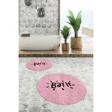 Evdeya Dijital Baskılı Yıkanabilir Bath Yazılı Ikili Yuvarlak Banyo Halısı Paspas, Klozet-09-Pembe,