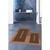 Evdeya Dijital Baskılı Yıkanabilir Bathroom Yazılı Ikili Banyo Paspası, Klozet-2-Kahve, - Kahverengi