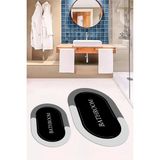 Evdeya Dijital Baskılı Yıkanabilir Bathroom Yazılı Oval Banyo Paspası, Klozet-02-Siyah,