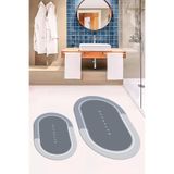 Evdeya Dijital Baskılı Yıkanabilir Bathroom Yazılı Oval Banyo Paspası Klozet Takımı O-KLOZET-1, Oval-Gri, 40 x 60