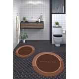 Evdeya Dijital Baskılı Yıkanabilir Bathroom Yazılı Yuvarlak Banyo Paspası, Klozet-01-Kahve, - Kahverengi
