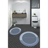Evdeya Dijital Baskılı Yıkanabilir Bathroom Yazılı Yuvarlak Banyo Paspası, Klozet-01-Mavi,