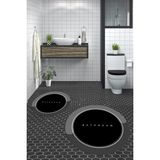 Evdeya Dijital Baskılı Yıkanabilir Bathroom Yazılı Yuvarlak Banyo Paspası, Klozet-01-Siyah,