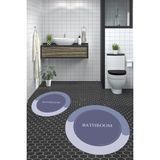 Evdeya Dijital Baskılı Yıkanabilir Bathroom Yazılı Yuvarlak Banyo Paspası, Klozet-02-Mavi,
