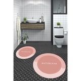 Evdeya Dijital Baskılı Yıkanabilir Bathroom Yazılı Yuvarlak Banyo Paspası, Klozet-02-Pembe,