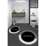 Evdeya Dijital Baskılı Yıkanabilir Bathroom Yazılı Yuvarlak Banyo Paspası, Klozet-02-Siyah,