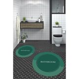 Evdeya Dijital Baskılı Yıkanabilir Bathroom Yazılı Yuvarlak Banyo Paspası, Klozet-02-Yeşil,