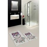 Evdeya Dijital Baskılı Yıkanabilir Baykuş Desenli Ikili Banyo Halısı Paspas, Klozet-35-Gri,