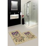 Evdeya Dijital Baskılı Yıkanabilir Baykuş Desenli Ikili Banyo Halısı Paspas, Klozet-35-Kahve, - Kahverengi