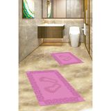 Evdeya Dijital Baskılı Yıkanabilir Çerçeveli Ayak Izi Desenli Ikili Banyo Halısı, Klozet-18-Pembe,