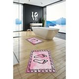 Evdeya Dijital Baskılı Yıkanabilir Çerçeveli Ayak Izi Desenli Ikili Banyo Halısı, Klozet-19-Pembe,