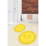 Evdeya Dijital Baskılı Yıkanabilir Çerçeveli Ayak Izi Desenli Ikili Yuvarlak Banyo Halısı, Klozet-18-Sarı,