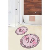 Evdeya Dijital Baskılı Yıkanabilir Çerçeveli Ayak Izi Desenli Ikili Yuvarlak Banyo Halısı, Klozet-19-Pembe,