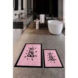 Evdeya Dijital Baskılı Yıkanabilir Çerçeveli Bath Yazılı Ikili Banyo Halısı Paspas, Klozet-10-Pembe,