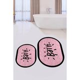 Evdeya Dijital Baskılı Yıkanabilir Çerçeveli Bath Yazılı Ikili Oval Banyo Halısı Paspas, Klozet-10-Pembe,