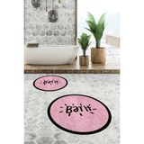 Evdeya Dijital Baskılı Yıkanabilir Çerçeveli Bath Yazılı Ikili Yuvarlak Banyo Halısı Paspas, Klozet-10-Pembe,