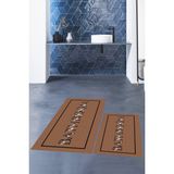 Evdeya Dijital Baskılı Yıkanabilir Çerçeveli Bathroom Yazılı Ikili Banyo Paspası, Klozet-6-Kahve, - Kahverengi
