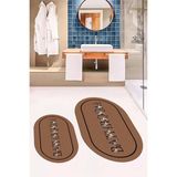 Evdeya Dijital Baskılı Yıkanabilir Çerçeveli Bathroom Yazılı Oval Banyo Paspası, Klozet-06-Kahve, - Kahverengi