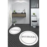 Evdeya Dijital Baskılı Yıkanabilir Çerçeveli Bathroom Yazılı Yuvarlak Banyo Paspası, Klozet-06-Beyaz,