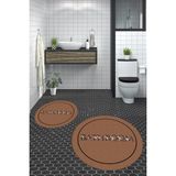 Evdeya Dijital Baskılı Yıkanabilir Çerçeveli Bathroom Yazılı Yuvarlak Banyo Paspası, Klozet-06-Kahve, - Kahverengi
