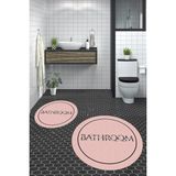 Evdeya Dijital Baskılı Yıkanabilir Çerçeveli Bathroom Yazılı Yuvarlak Banyo Paspası, Klozet-06-Pembe,