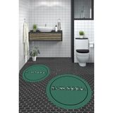 Evdeya Dijital Baskılı Yıkanabilir Çerçeveli Bathroom Yazılı Yuvarlak Banyo Paspası, Klozet-06-Yeşil,