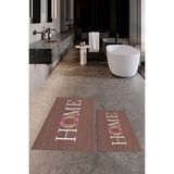 Evdeya Dijital Baskılı Yıkanabilir Çiçekli Home Yazılı Ikili Banyo Halısı Paspas, Klozet-12-Kahve, - Kahverengi