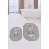 Evdeya Dijital Baskılı Yıkanabilir Çiçekli Home Yazılı Ikili Oval Banyo Halısı Paspas, Klozet-12-Gri,