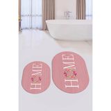 Evdeya Dijital Baskılı Yıkanabilir Çiçekli Home Yazılı Ikili Oval Banyo Halısı Paspas, Klozet-12-Pembe,