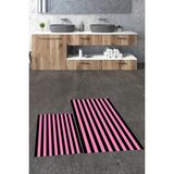 Evdeya Dijital Baskılı Yıkanabilir Çizgili Modern Ikili Banyo Halısı Paspas, Klozet-50-Pembe,