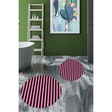Evdeya Dijital Baskılı Yıkanabilir Çizgili Modern Ikili Banyo Halısı Paspas Yuvarlak, Klozet-50-Pembe,
