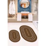 Evdeya Dijital Baskılı Yıkanabilir Desenli Bathroom Yazılı Oval Banyo Paspası, Klozet-05-Kahve, - Kahverengi