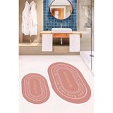 Evdeya Dijital Baskılı Yıkanabilir Desenli Bathroom Yazılı Oval Banyo Paspası, Klozet-05-Pembe,