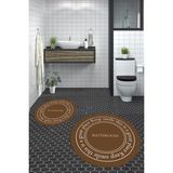 Evdeya Dijital Baskılı Yıkanabilir Desenli Bathroom Yazılı Yuvarlak Banyo Paspası, Klozet-05-Kahve, - Kahverengi