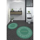 Evdeya Dijital Baskılı Yıkanabilir Desenli Bathroom Yazılı Yuvarlak Banyo Paspası, Klozet-05-Yeşil,