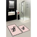 Evdeya Dijital Baskılı Yıkanabilir Fil Desenli Ikili Banyo Halısı Paspas, Klozet-32-Pembe,