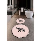 Evdeya Dijital Baskılı Yıkanabilir Fil Desenli Ikili Banyo Halısı Paspas Yuvarlak, Klozet-32-Pembe,