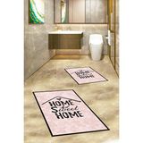 Evdeya Dijital Baskılı Yıkanabilir Home Sweet Yazılı Ikili Banyo Halısı Paspas, Klozet-14-Pembe,