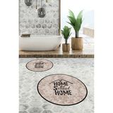 Evdeya Dijital Baskılı Yıkanabilir Home Sweet Yazılı Ikili Yuvarlak Banyo Halısı Paspas, Klozet-14-Kahve, - Kahverengi