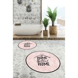 Evdeya Dijital Baskılı Yıkanabilir Home Sweet Yazılı Ikili Yuvarlak Banyo Halısı Paspas, Klozet-14-Pembe,