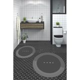 Evdeya Dijital Baskılı Yıkanabilir Home Yazılı Ikili Yuvarlak Banyo Paspası, Klozet-03-Gri,