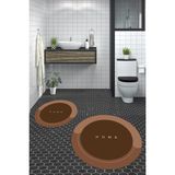 Evdeya Dijital Baskılı Yıkanabilir Home Yazılı Ikili Yuvarlak Banyo Paspası, Klozet-03-Kahve, - Kahverengi